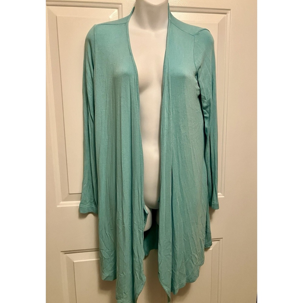 J Jill Aqua Turquoise Green Blue Open Drape Long Cardigan Sweater Small